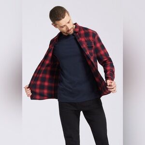 Zara Man Red Navy Plaid Gingham Longsleeve Slim Fit Button Down Flannel Shirt